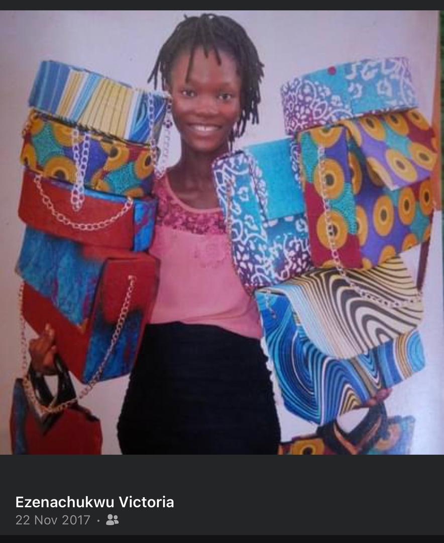 Back in school with her Ankara bags